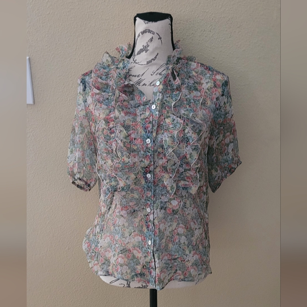 Zara Multicolor Floral Ruffle Blouse